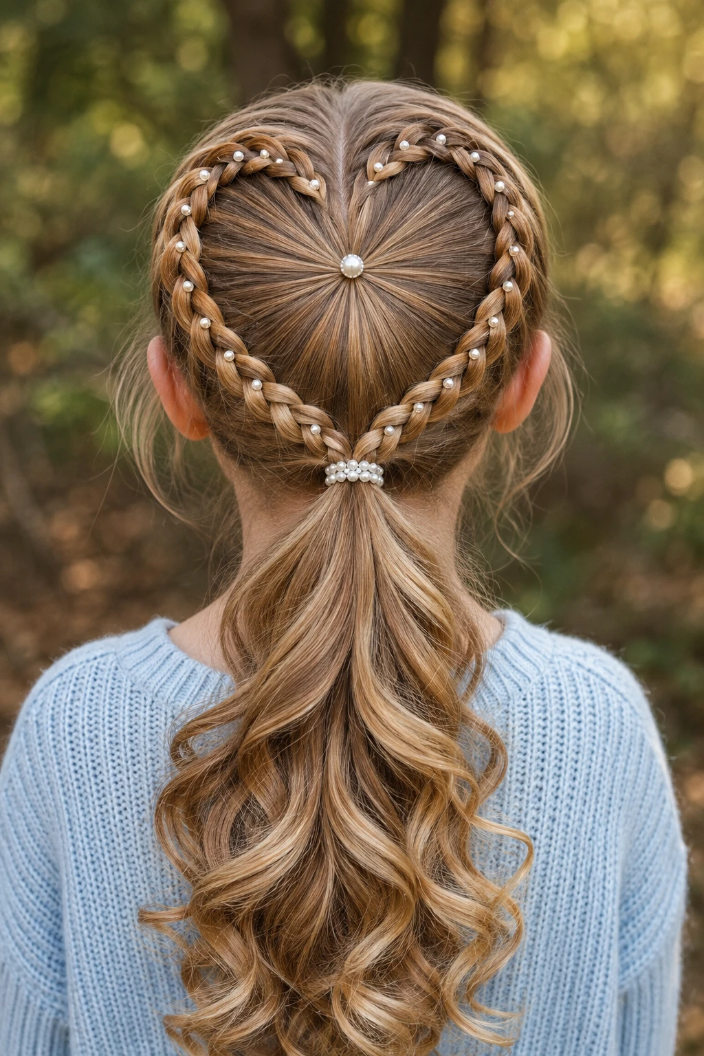 Heart Braid Ponytail with Pearl Details