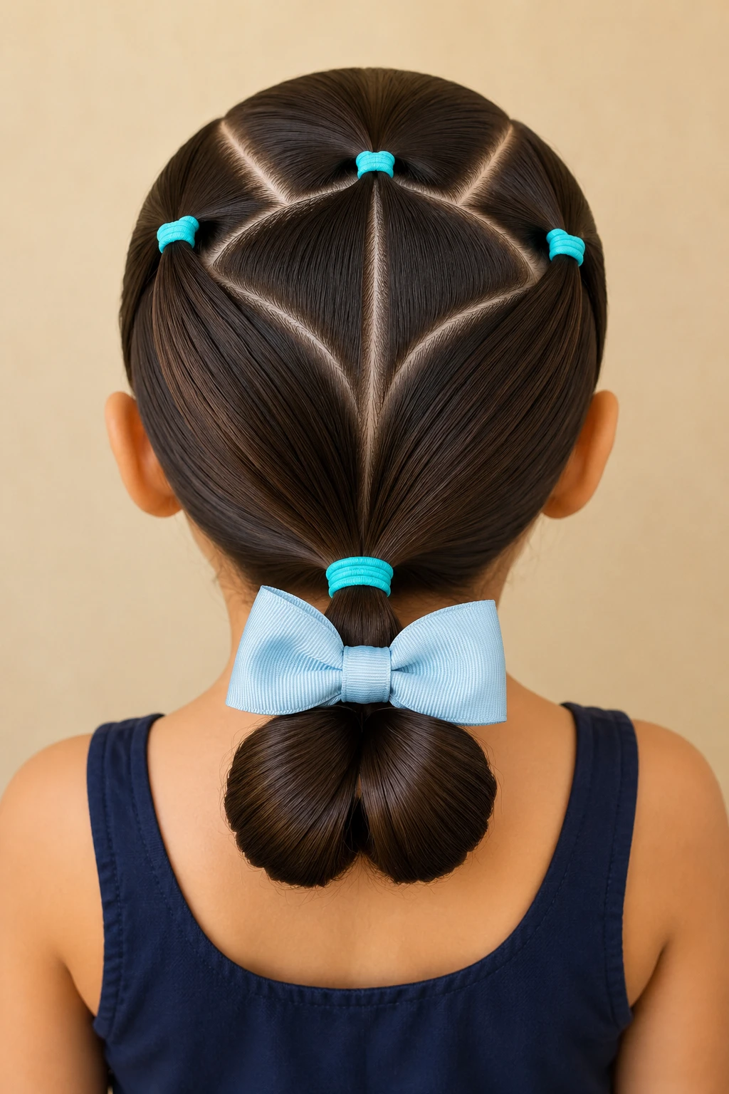 Fan Section Bubble Bun with Blue Bow