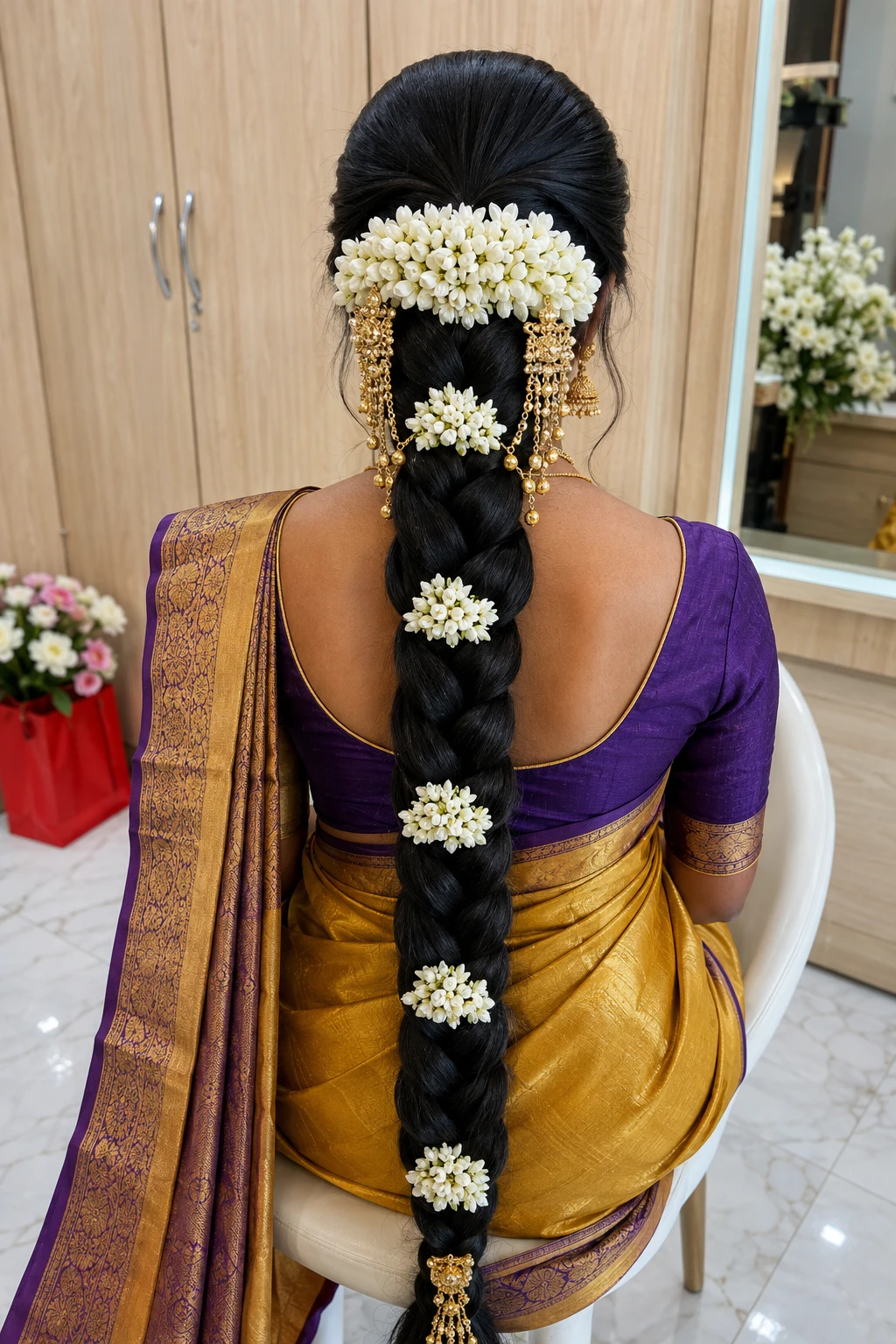 Jasmine-Studded Braided Ponytail with Kemp Jewelry Drops