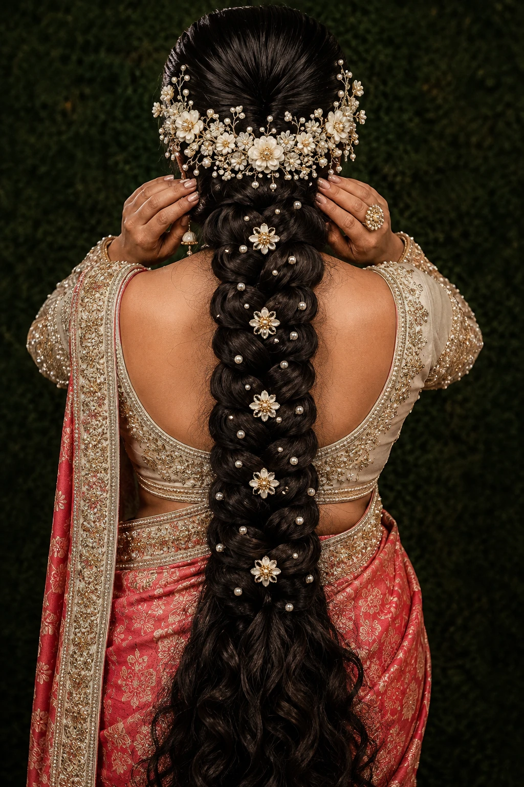 Rope Braid with Pearl Flower Vine Headpiece