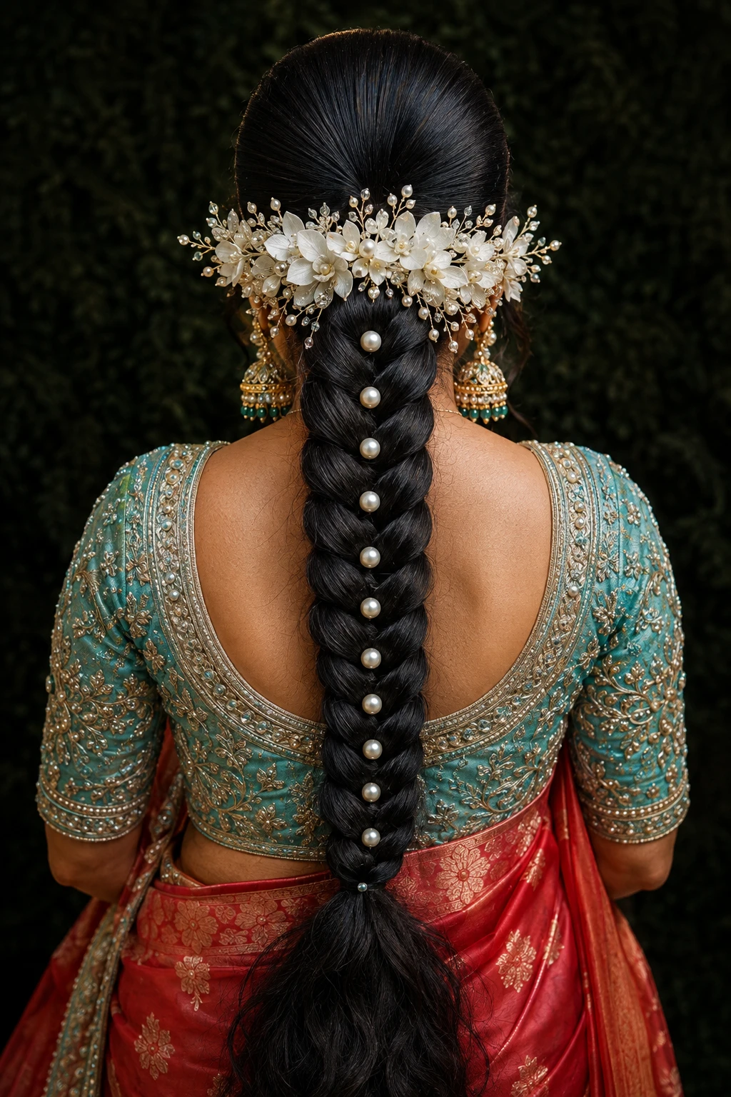 Twisted Rope Braid with Pearl Strand and Floral Comb