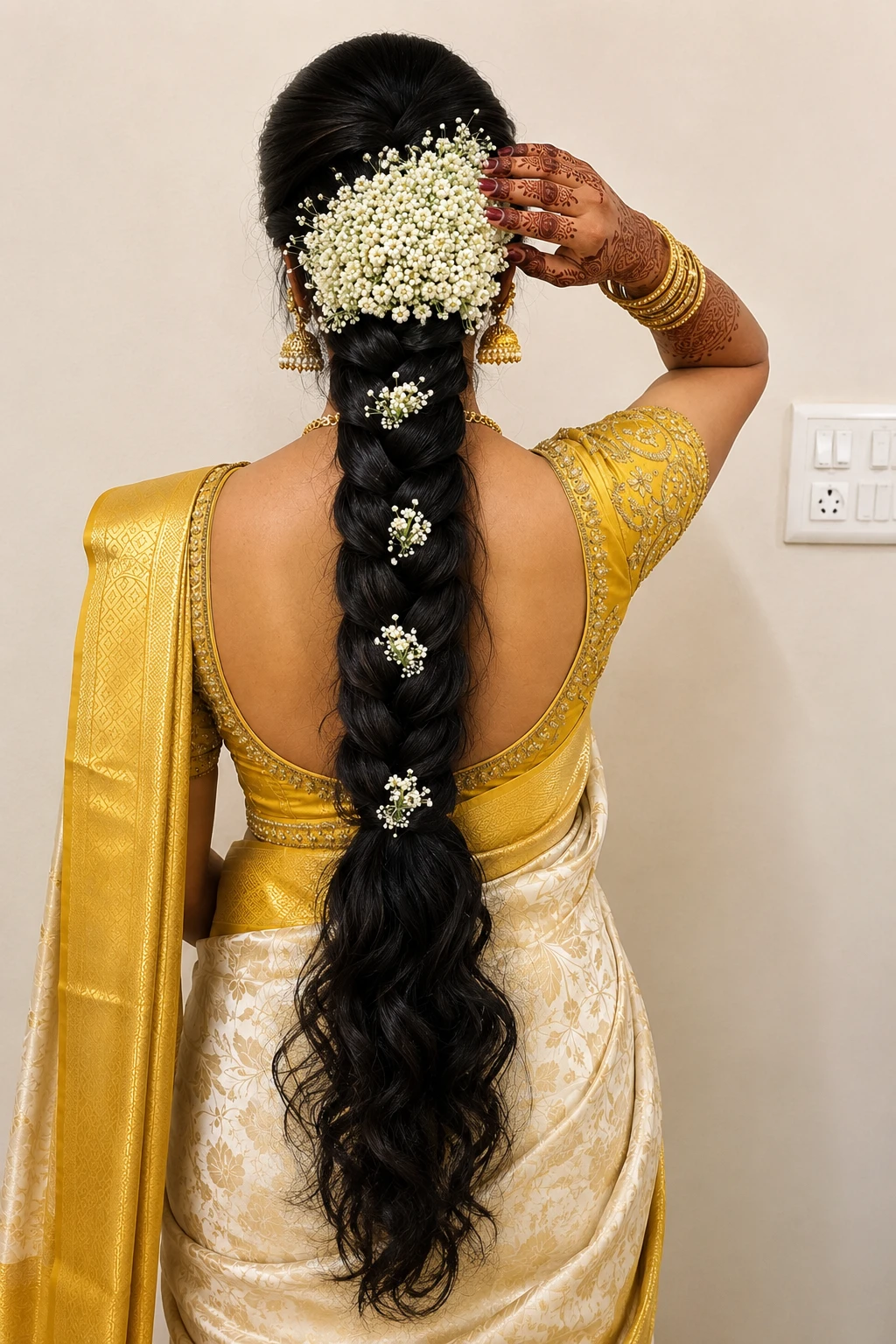 Braid with Baby's Breath Cluster and Loose Curls