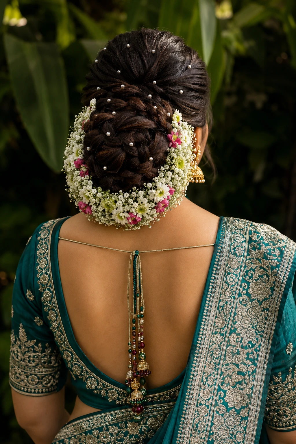 Braided Rose Bun with Floral Garland Wrap