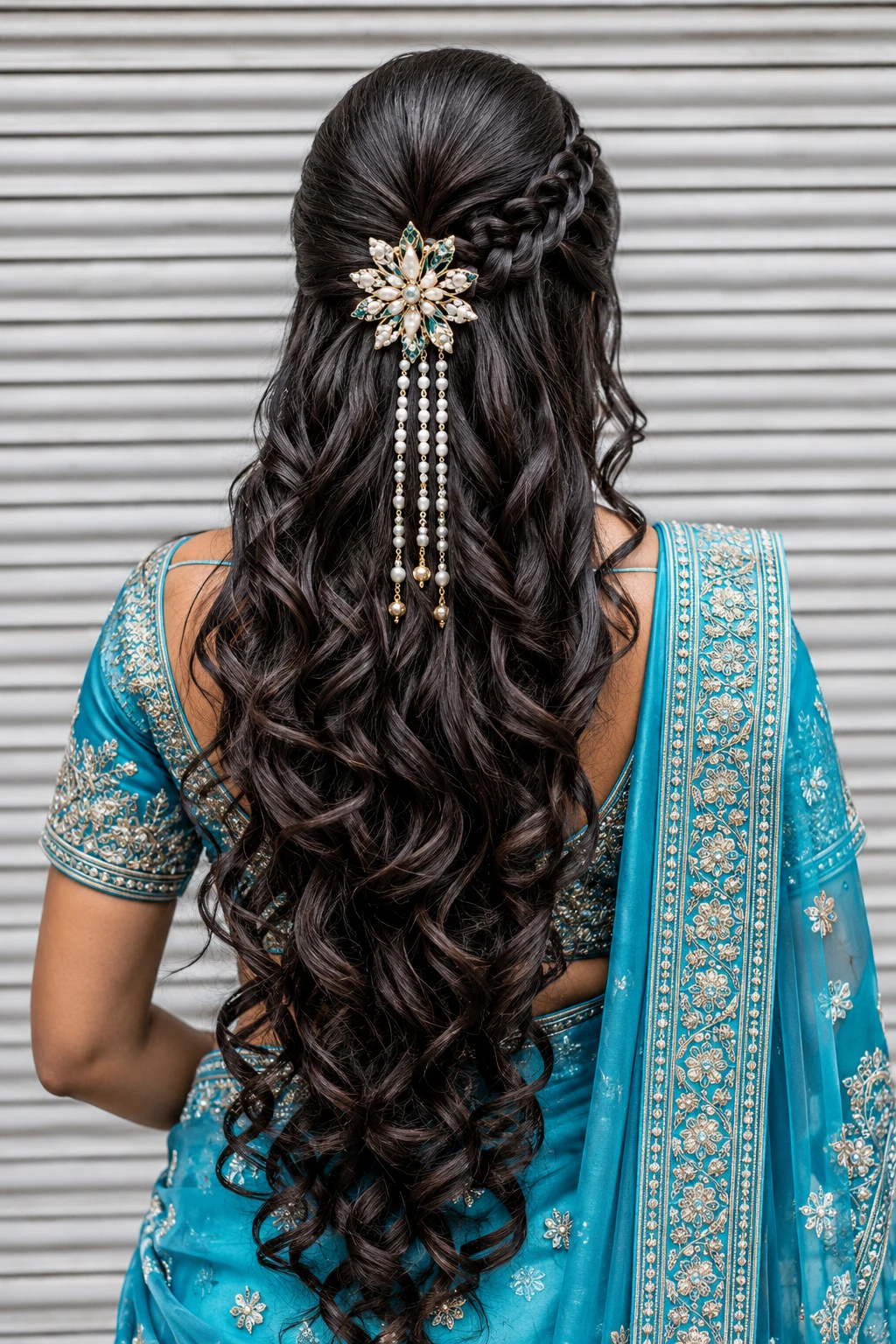 Half-Up Curls with Star-Shaped Pearl Drop Clip