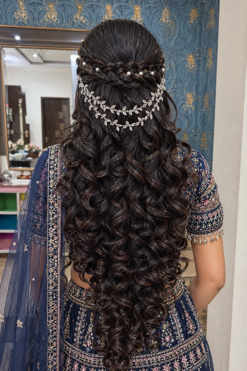 Half-Up Braid with Double-Layer Leaf Vine Chain