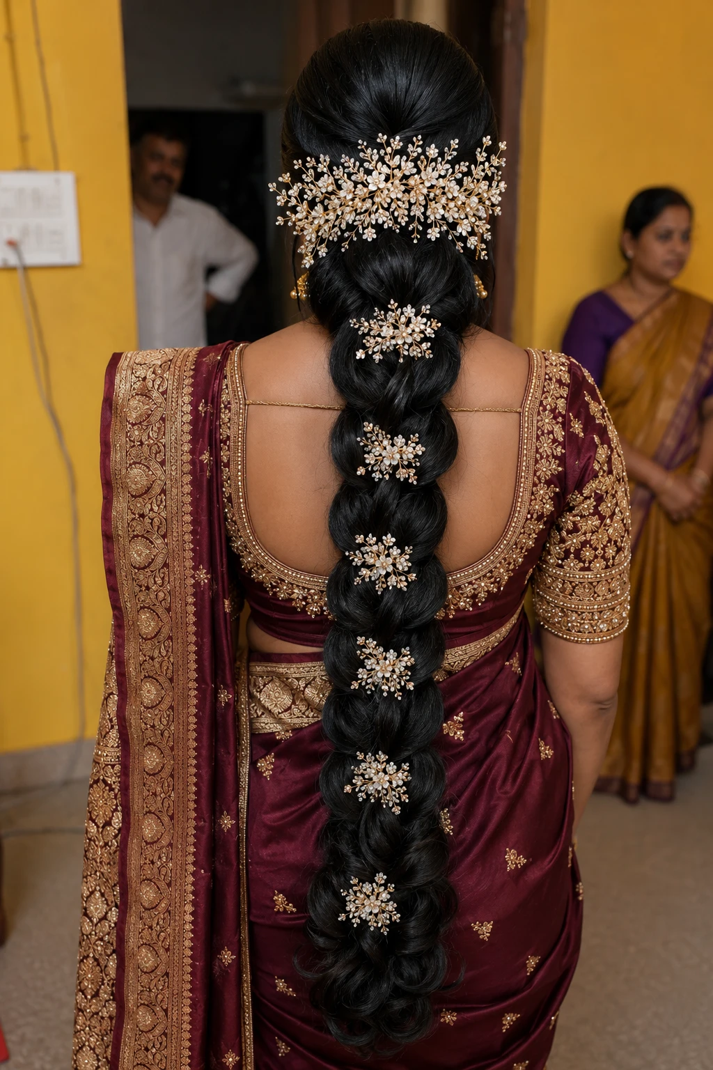 Rope Braid with Gold Vine Comb and Star Pin Trail