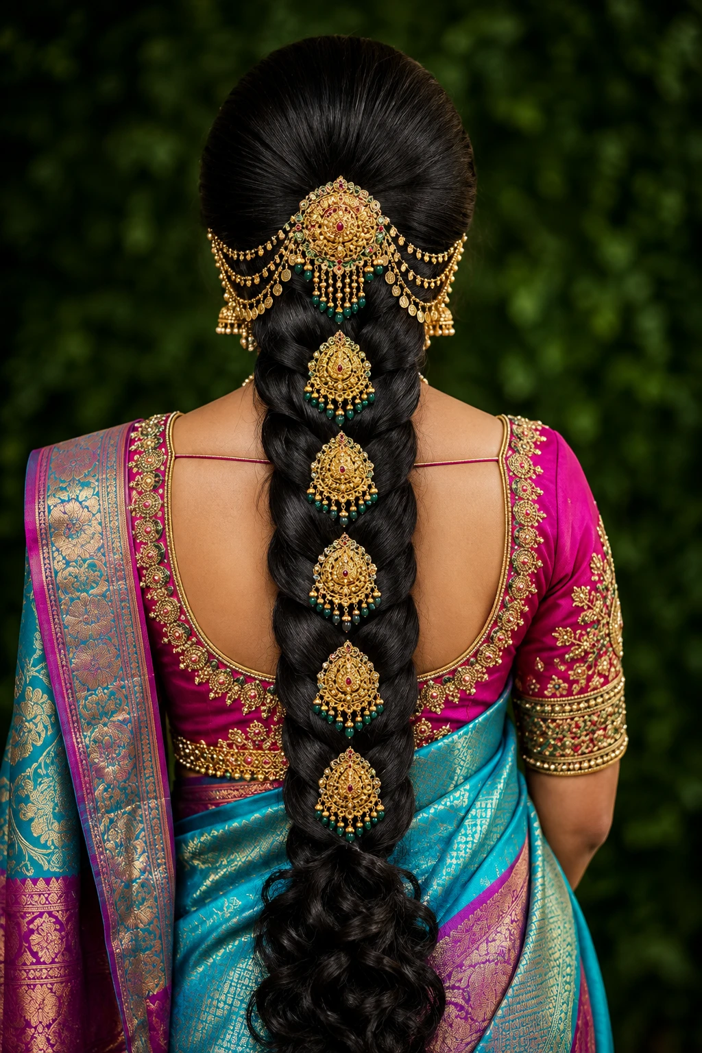 Braid with Temple Jewelry Chain and Repeating Gold Drops