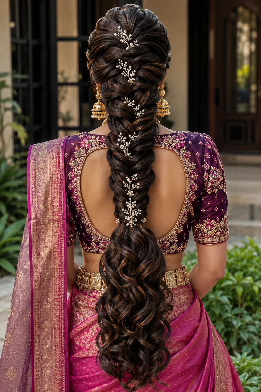 Fishtail Braid with Pearl Vine Sprigs