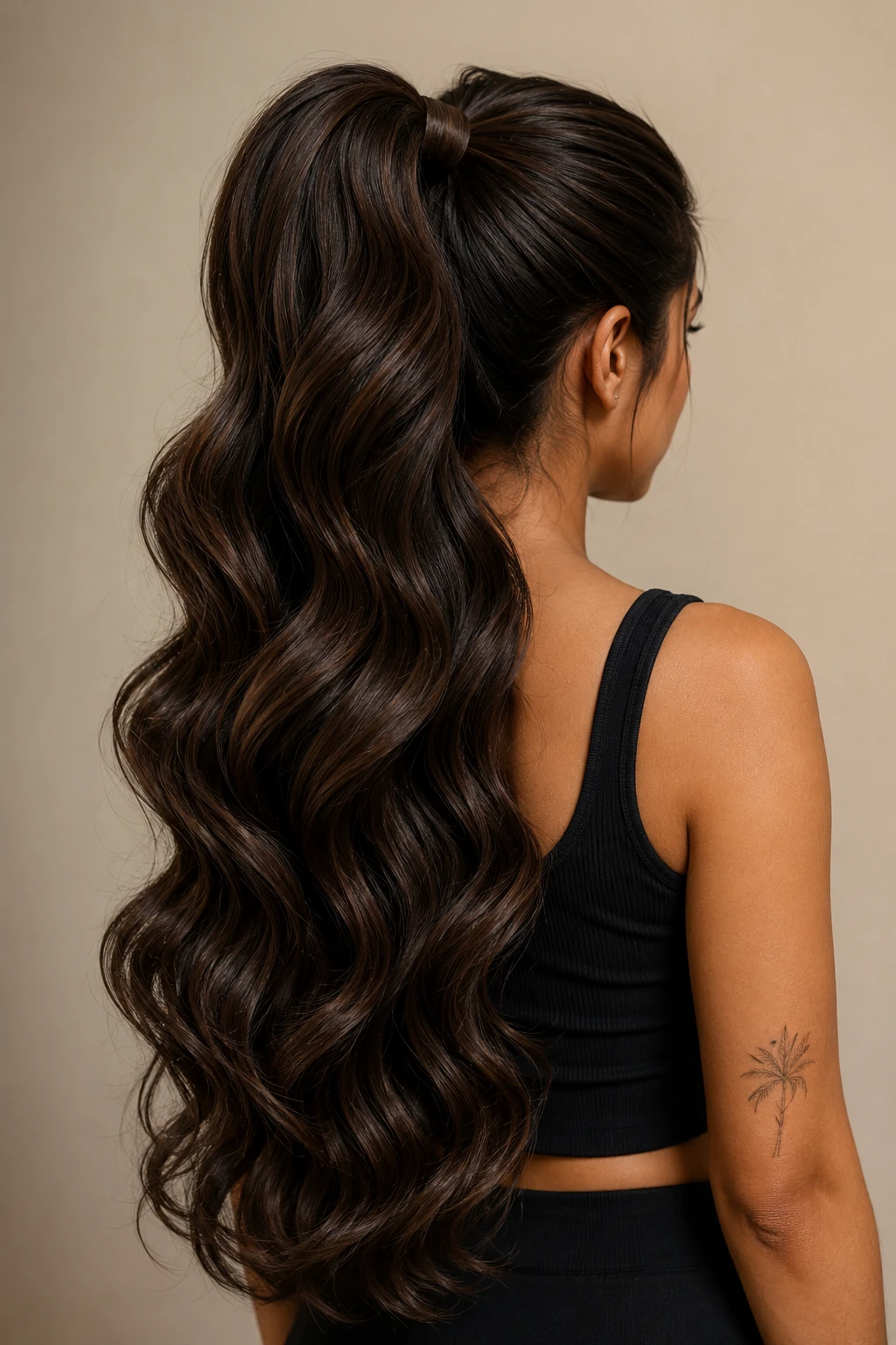 High Wavy Ponytail with Wrapped Base