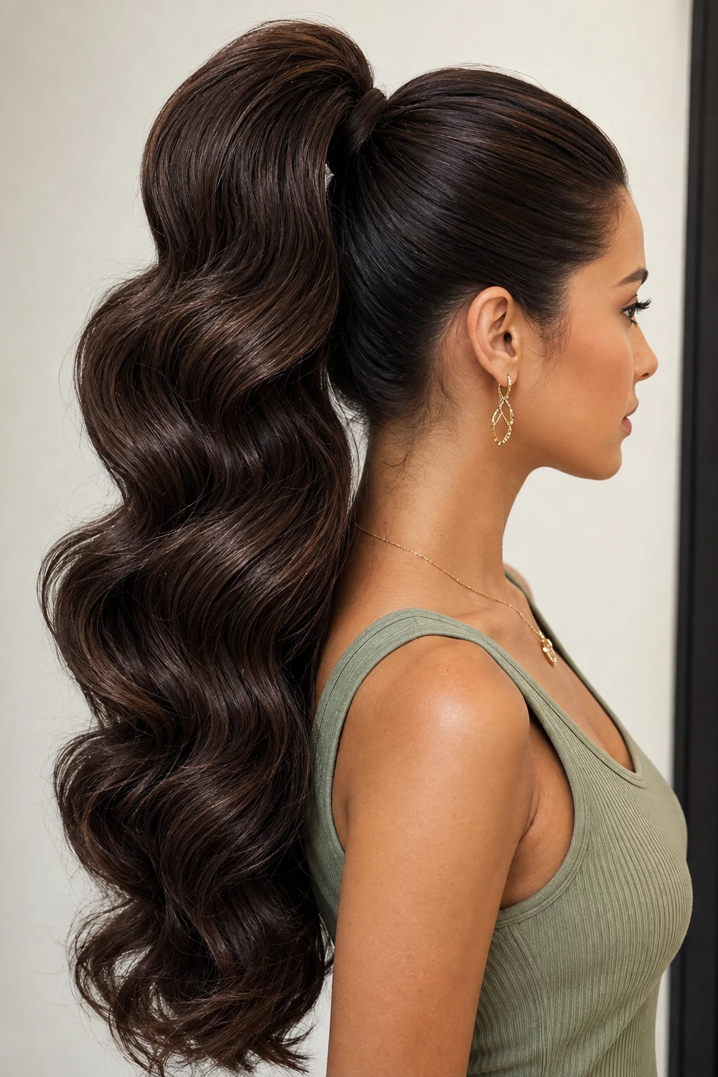 Sleek High Ponytail with Cascading Waves