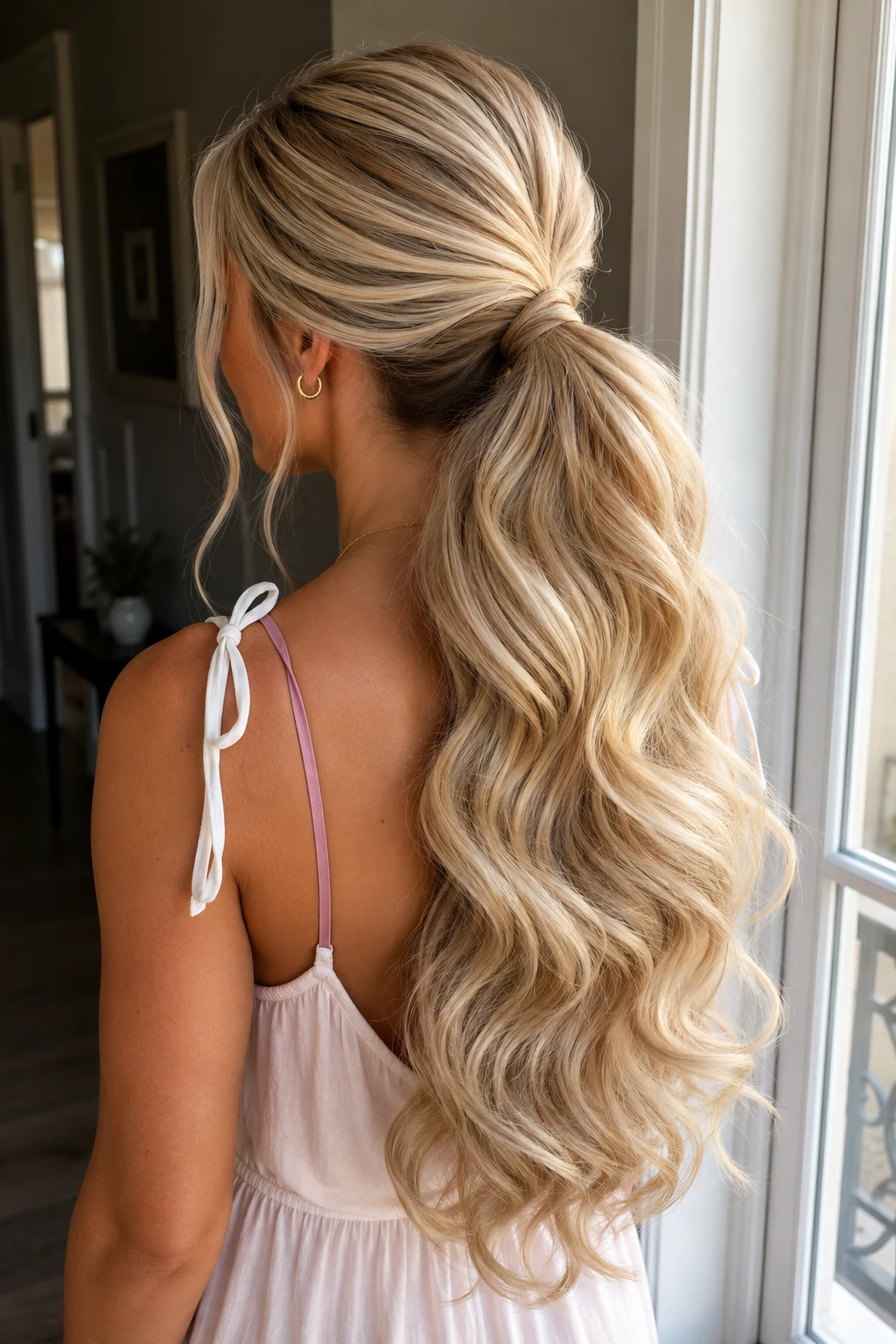 Blonde Wavy Ponytail with Voluminous Crown
