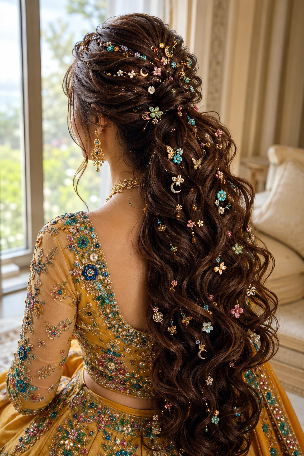 Half-Up Ponytail with Charm Embellished Waves