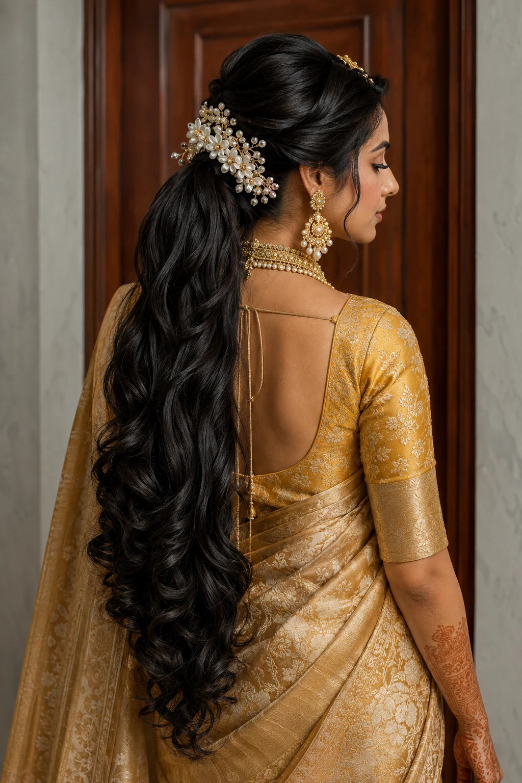 Pearl Floral Ponytail with Deep Waves