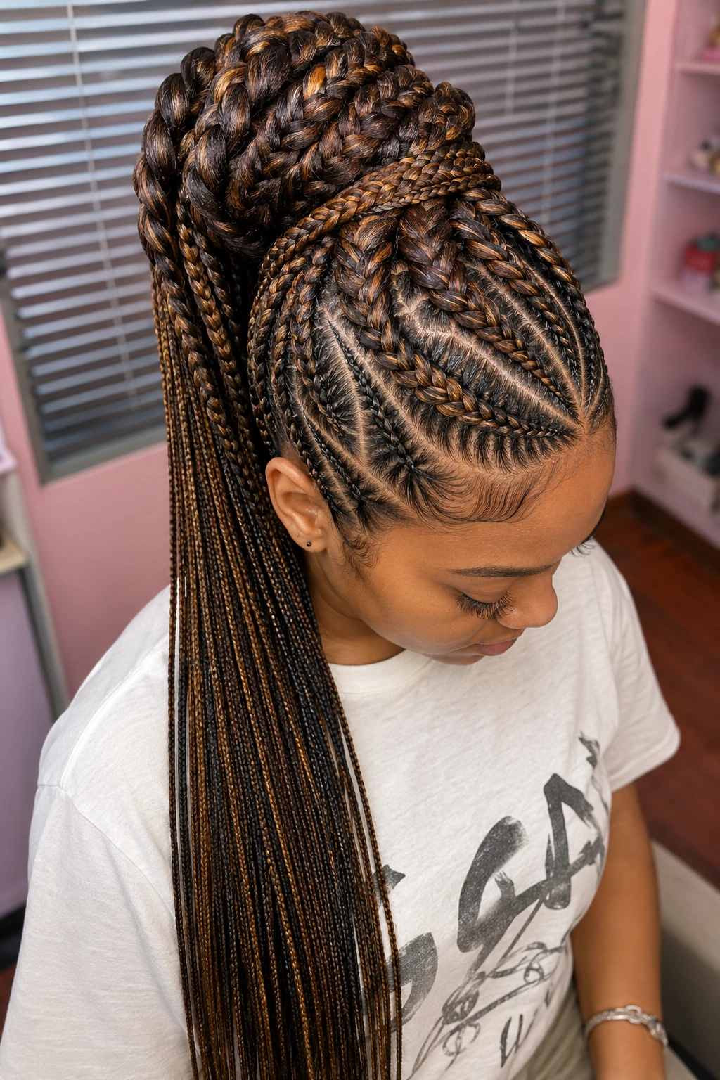 Cornrow Ponytail with Braided Extensions