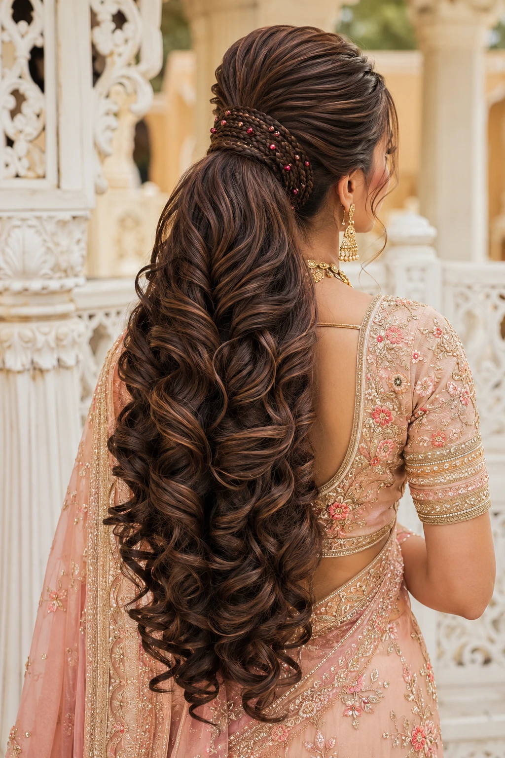 Braid Wrapped Ponytail with Voluminous Ringlets