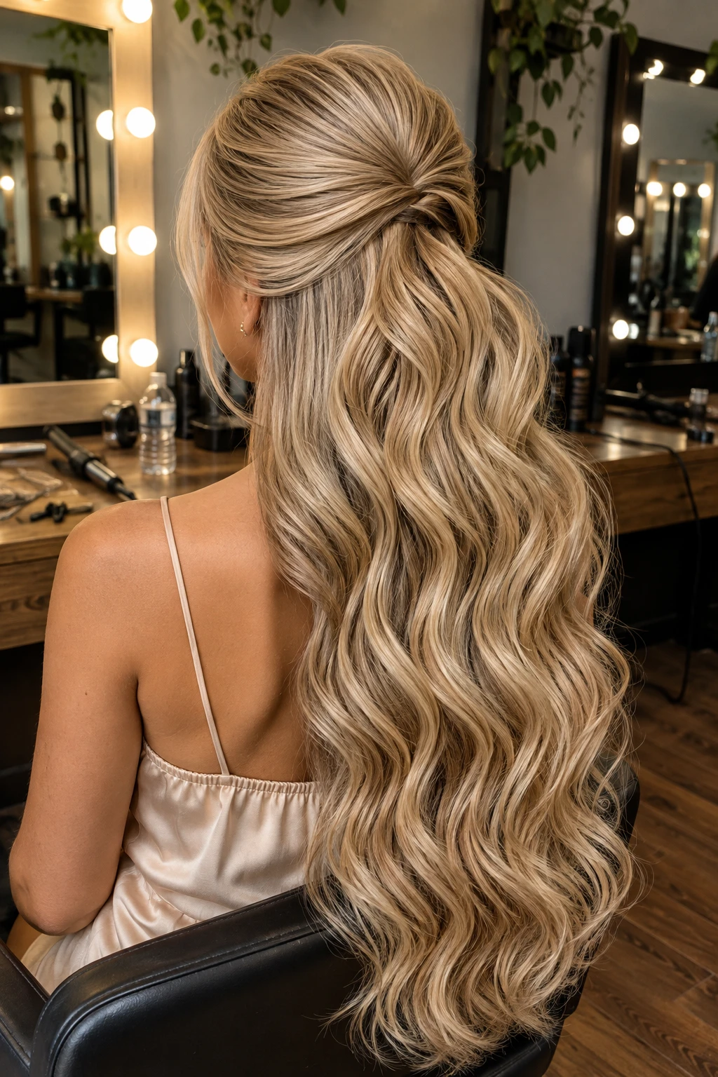 Half-Up Ponytail with Beachy Blonde Waves