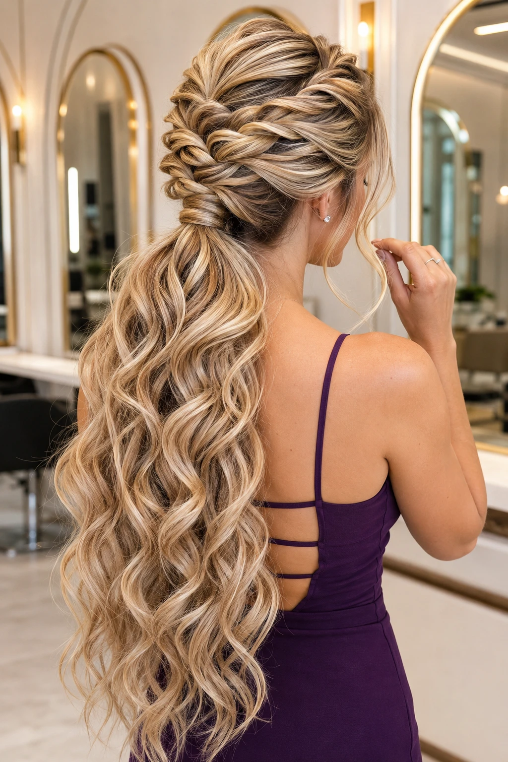 Fishtail Twisted Ponytail with Boho Curls