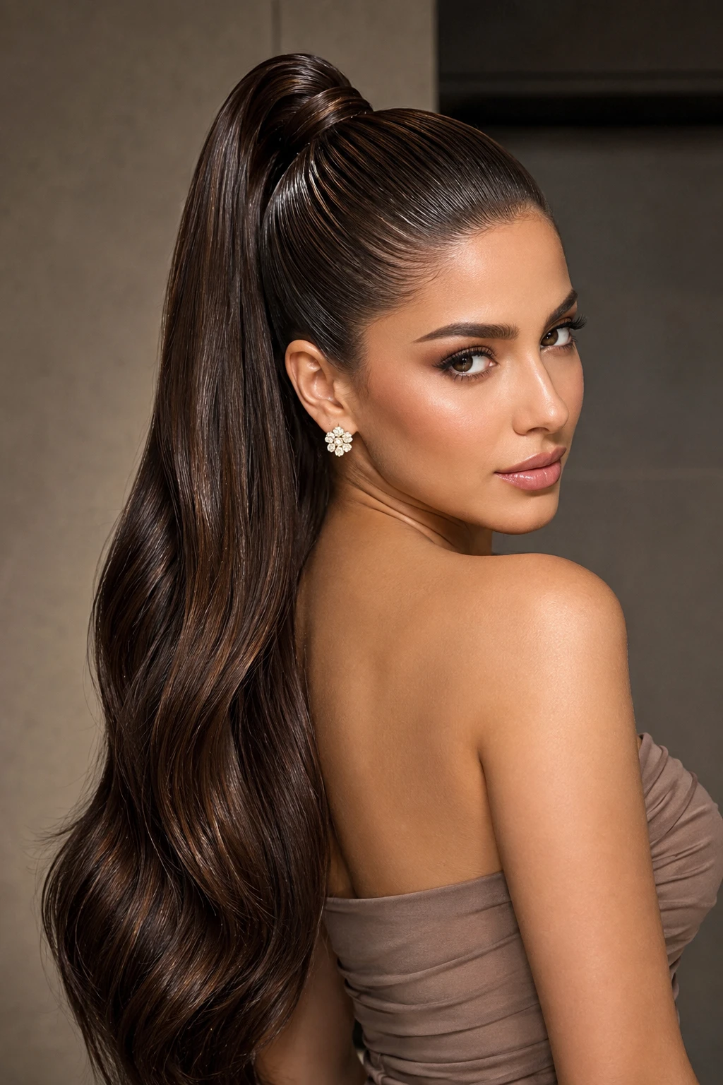 Slicked High Ponytail with Soft Waves