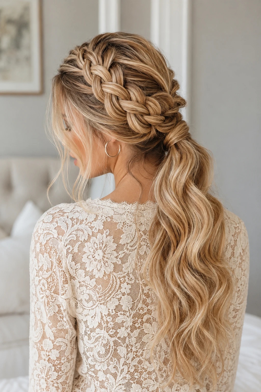 Boho Braided Ponytail with Loose Waves