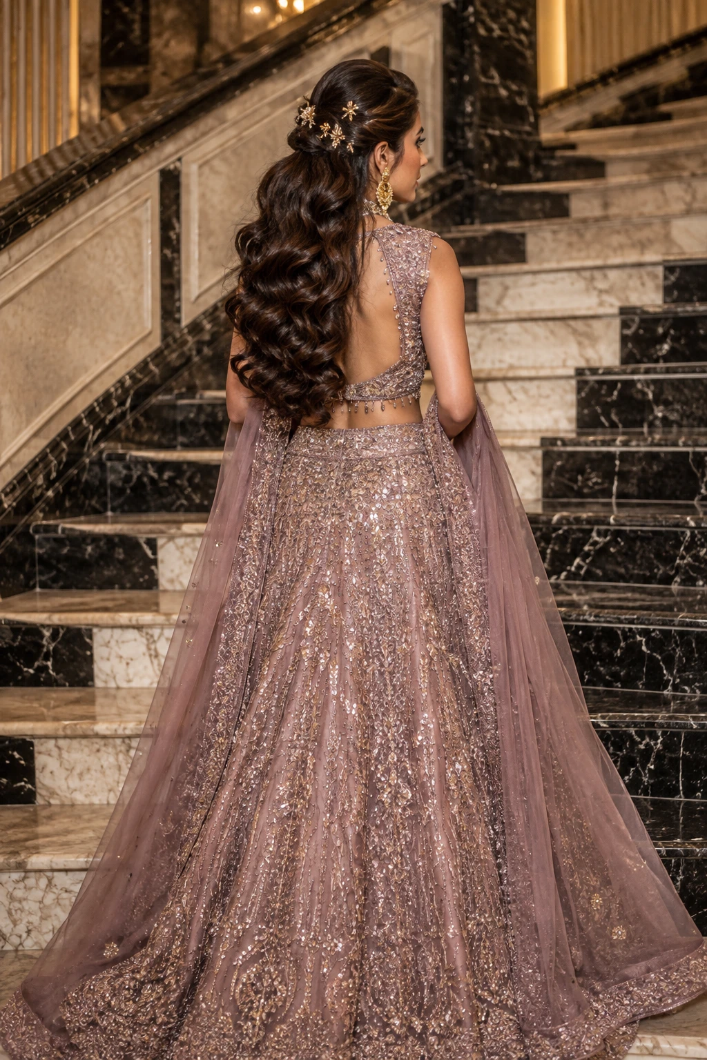Half-Up Ponytail with Star Pins and Ringlet Curls