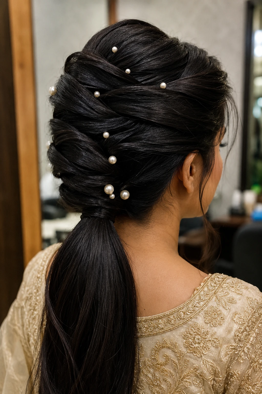 Twisted Pearl Studded Low Ponytail