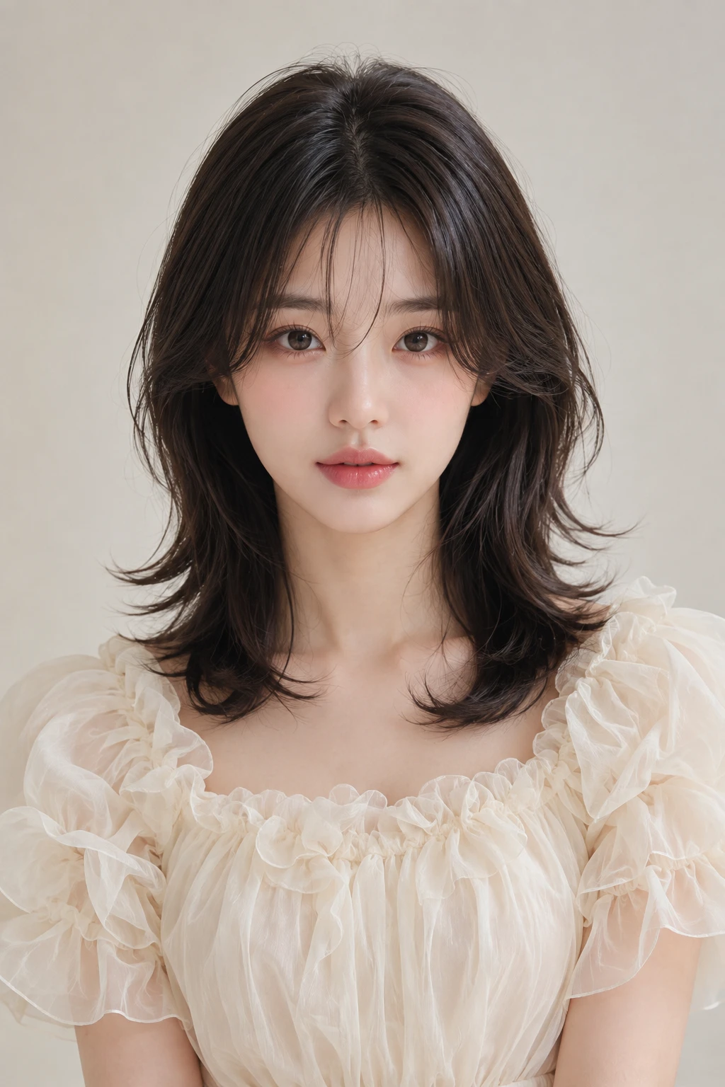 Soft Curtain Bangs with Wavy Layered Waves