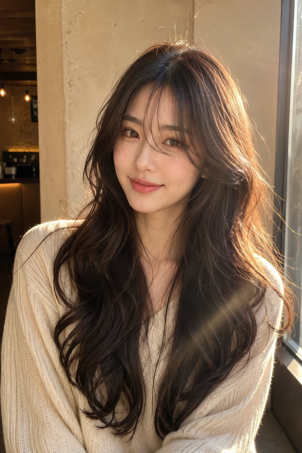 Long Wavy Layers with Soft Curtain Bangs