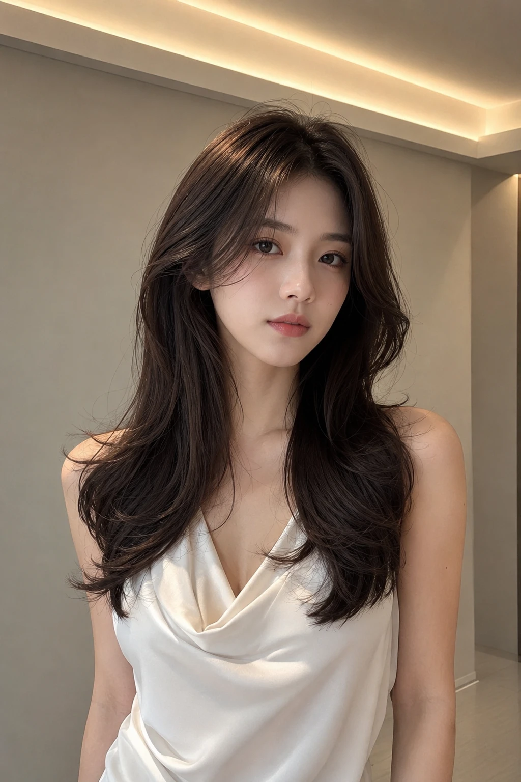 Deep Side Part with Long Flowing Layers