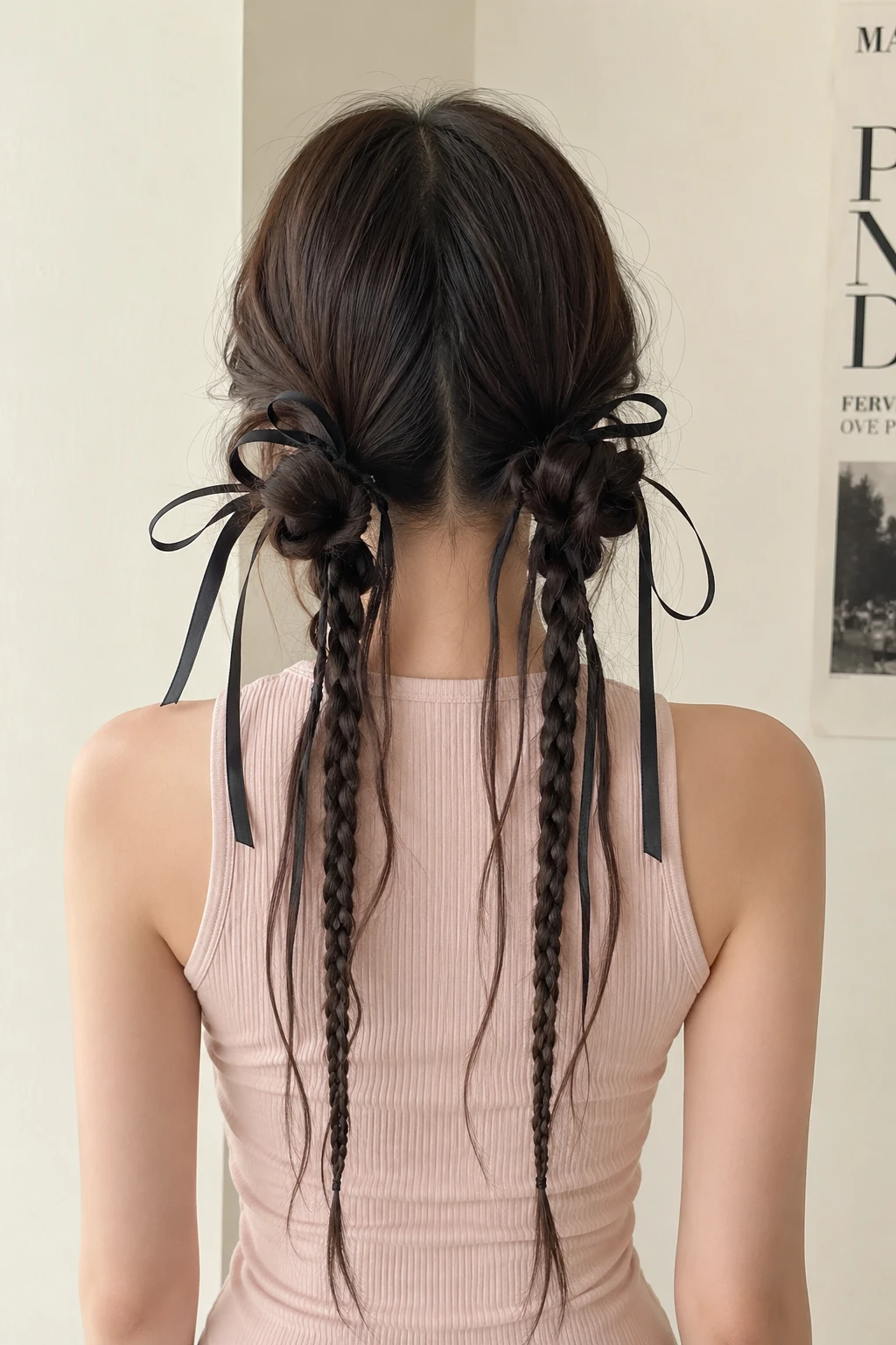 Double Braided Buns with Ribbon Bows