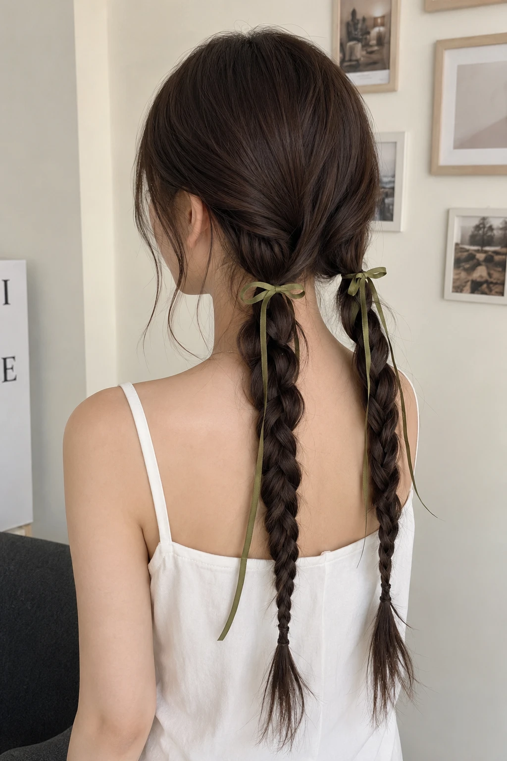 Double Braided Pigtails with Ribbon Ties