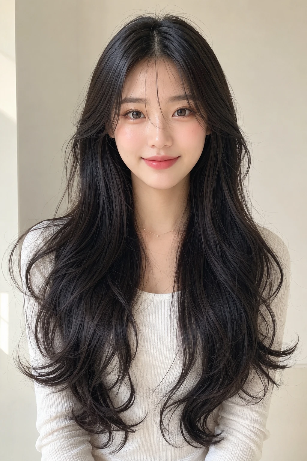 Jet Black Long Waves with Curtain Fringe