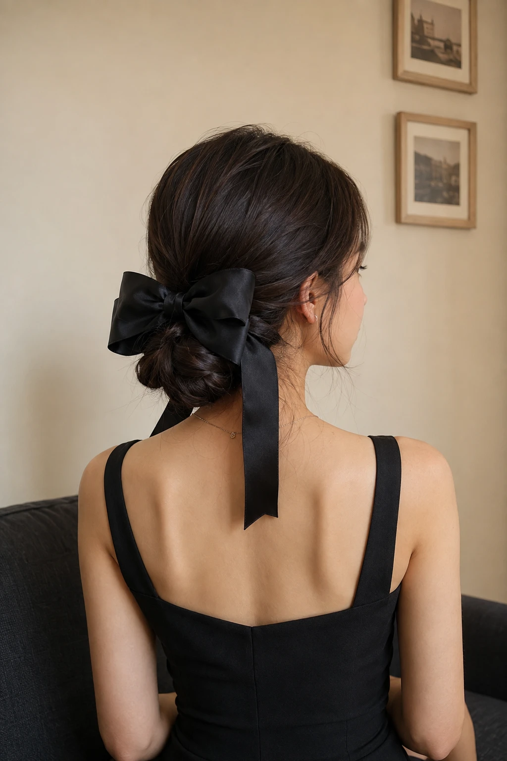 Low Bun with Side Satin Bow