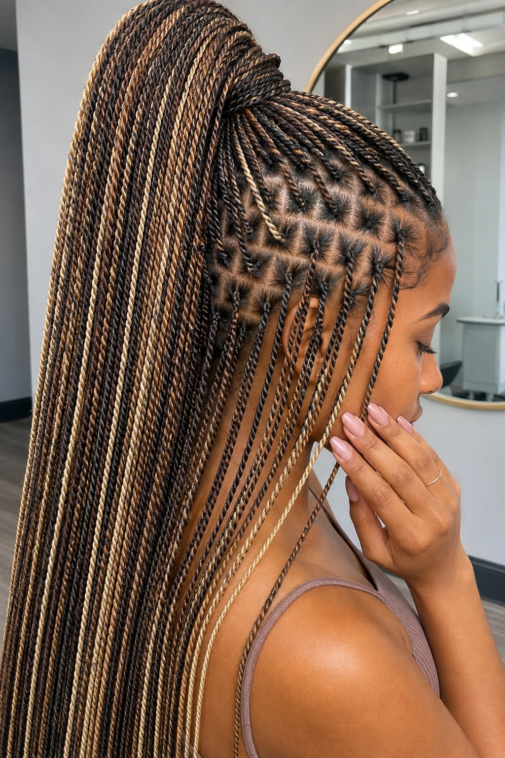 Two-Tone Knotless Box Braids with Diamond Parting