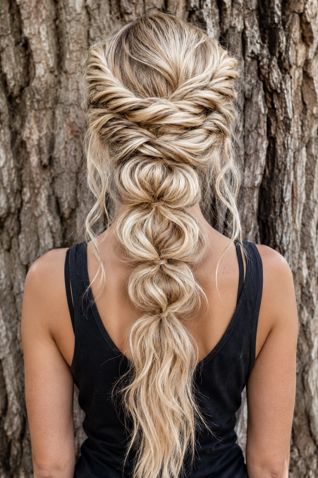 Bubble Braid Ponytail with Twisted Crown