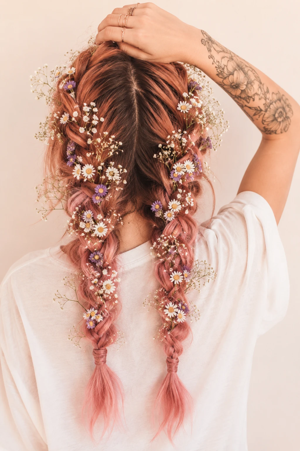 Floral Pink Braided Pigtails