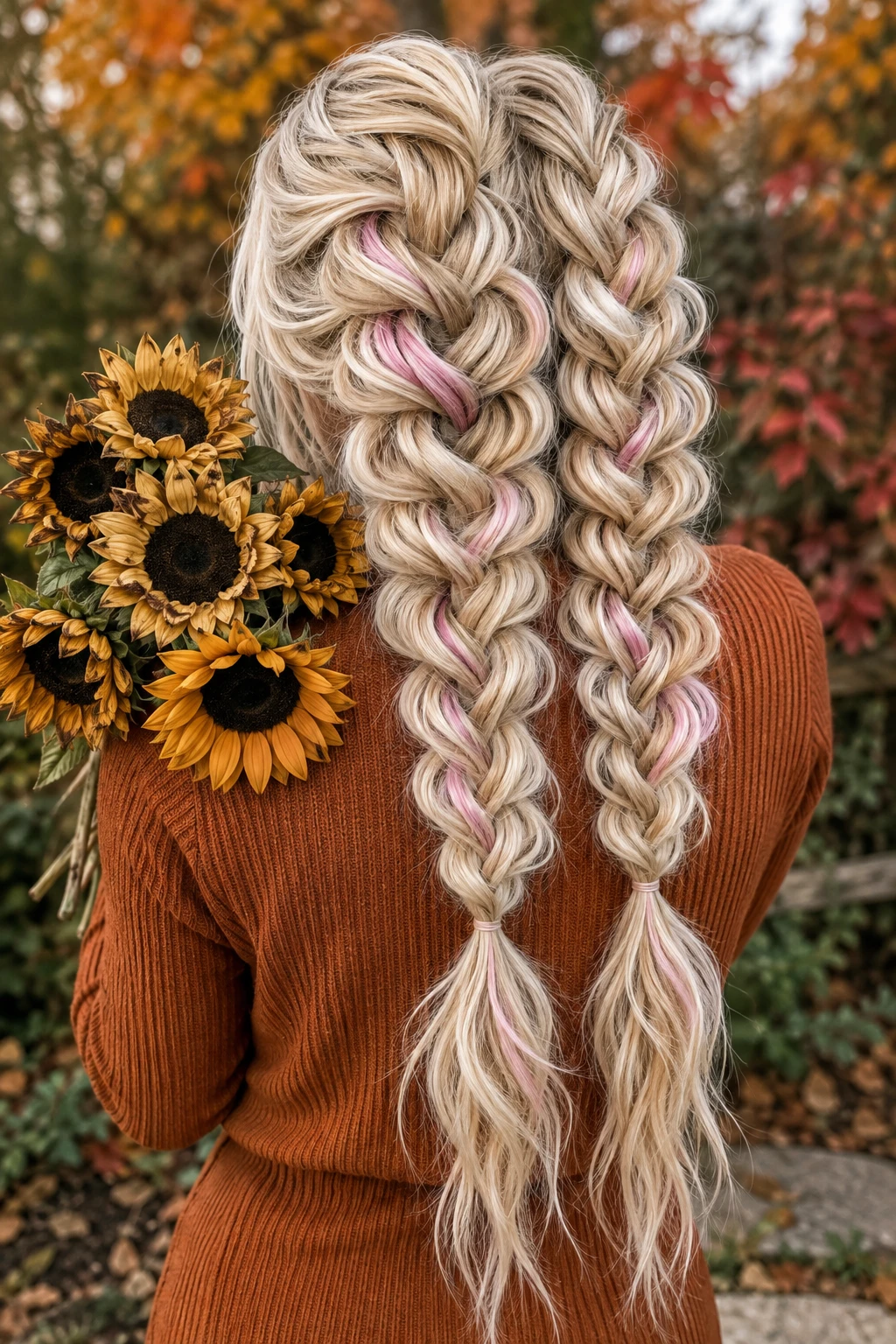 Double Dutch Braids with Pink Peekaboo Highlights
