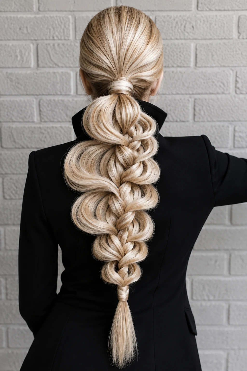 Sleek Braided Ponytail with Voluminous Waves