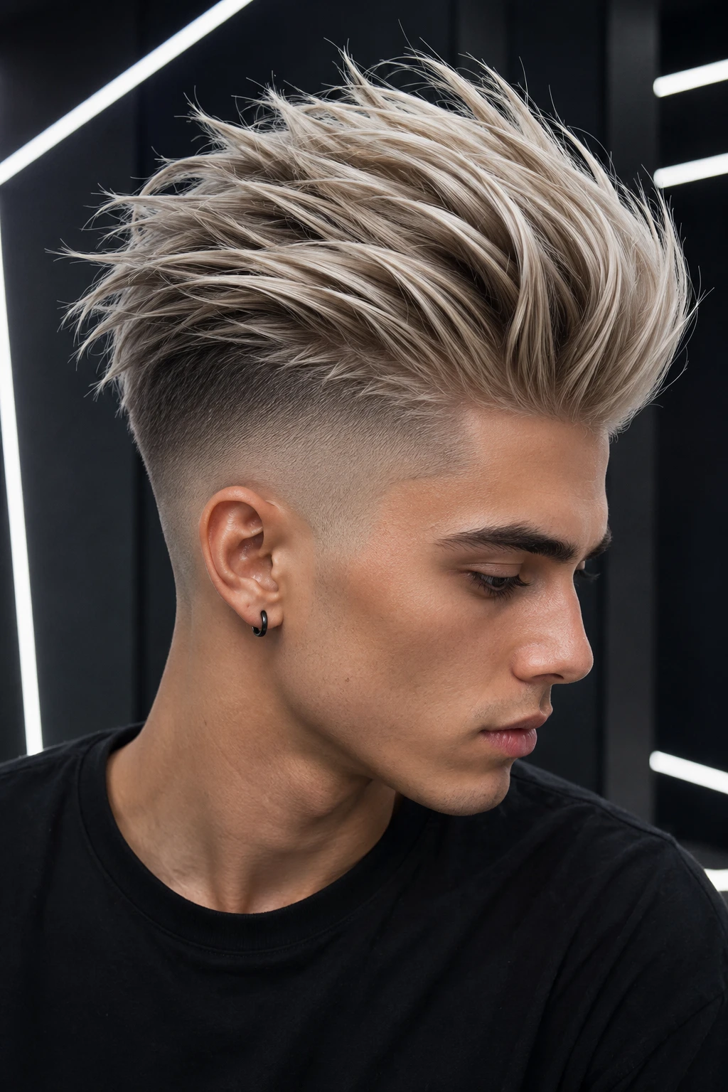 Platinum Blonde Spiked Fringe with Low Fade