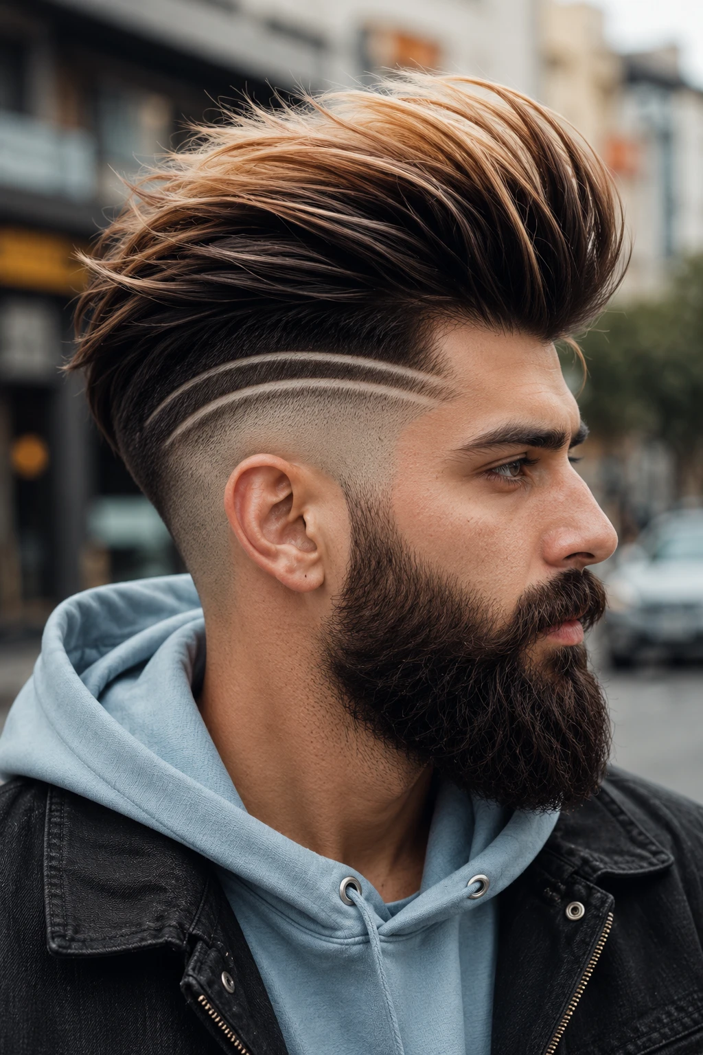 Copper Fade with Geometric Line Design