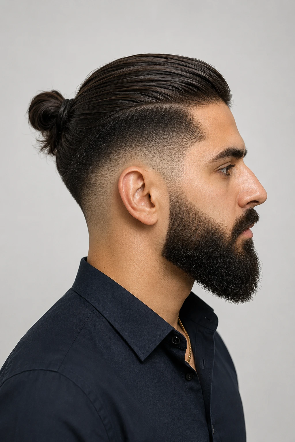 Sleek Man Bun with Low Skin Fade
