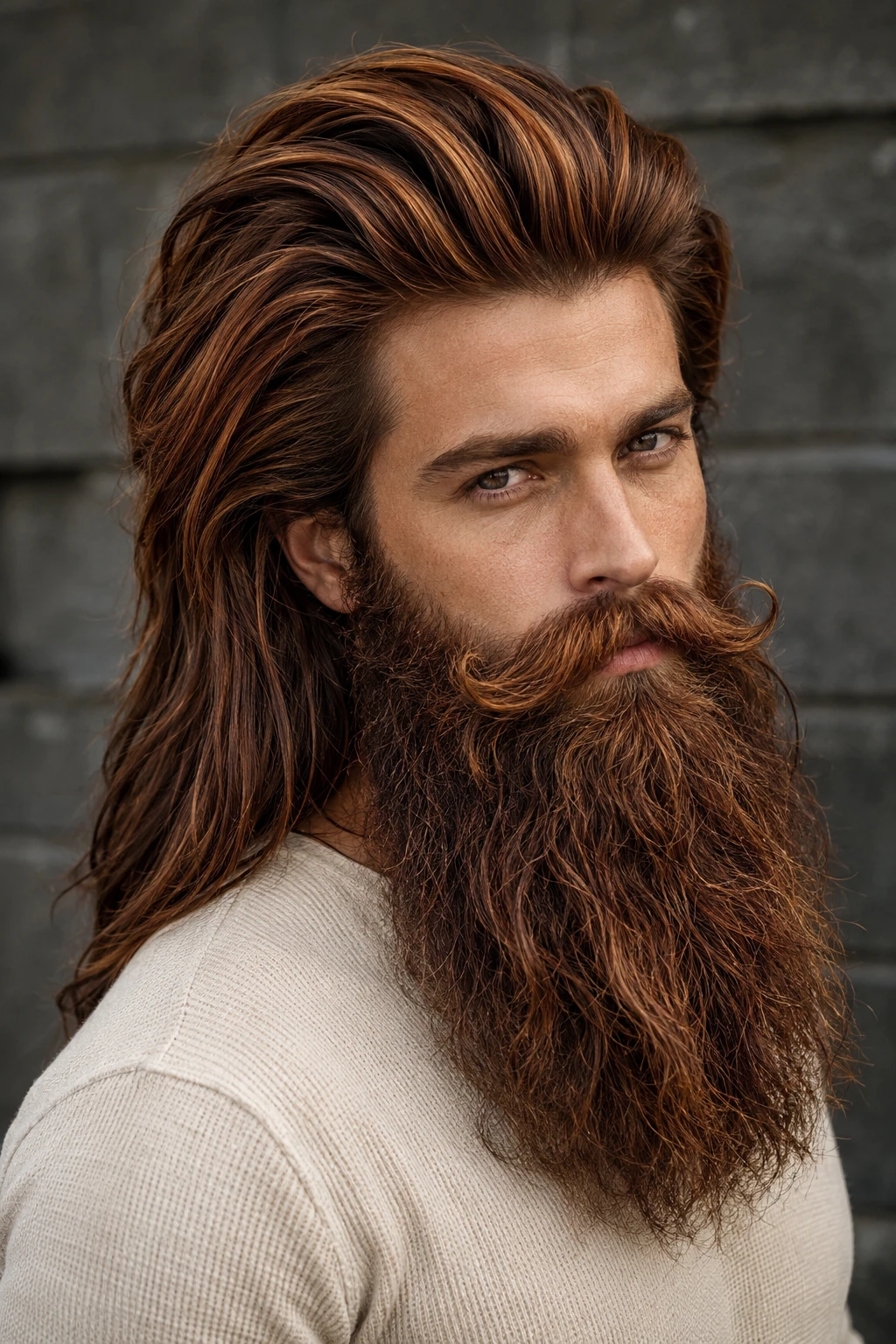 Long Swept Back Hair with Viking Style Beard
