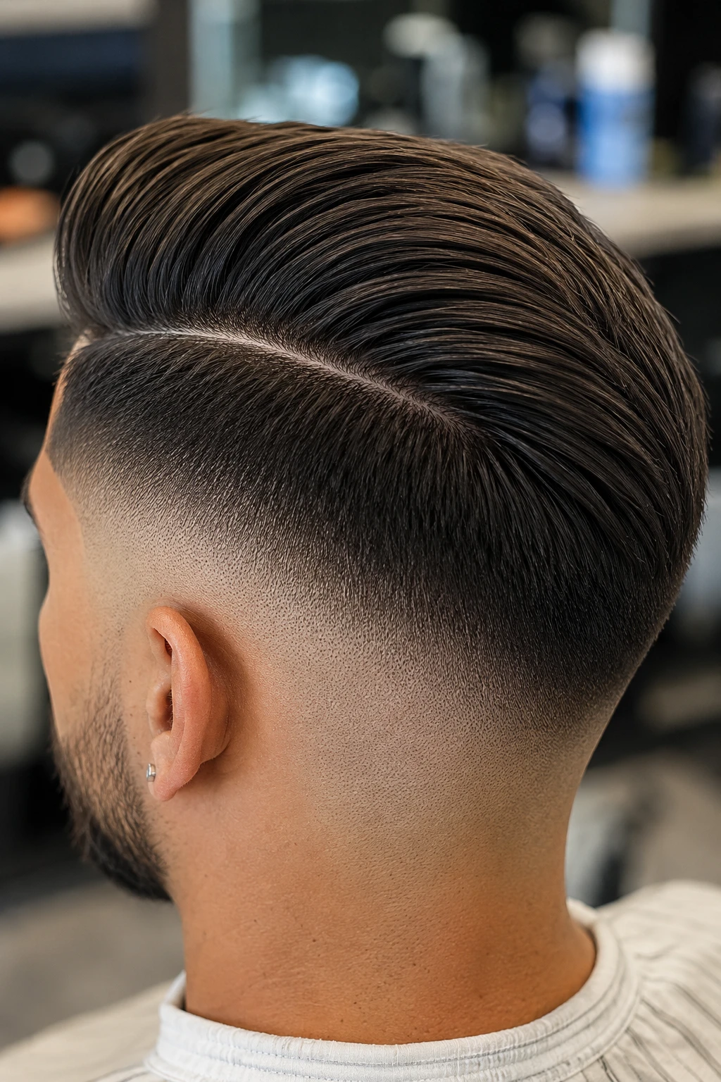 Slicked Back Undercut with Skin Fade, Rear View