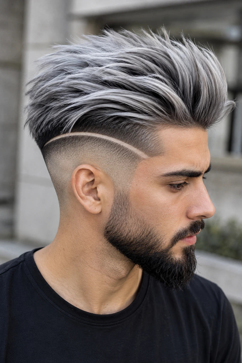 Silver Spiked Quiff with Part Line Fade