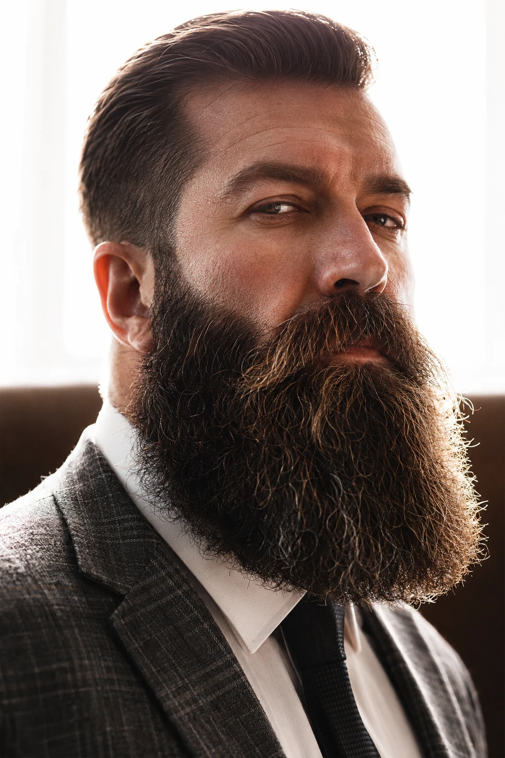 Classic Side Part with Full Business Beard
