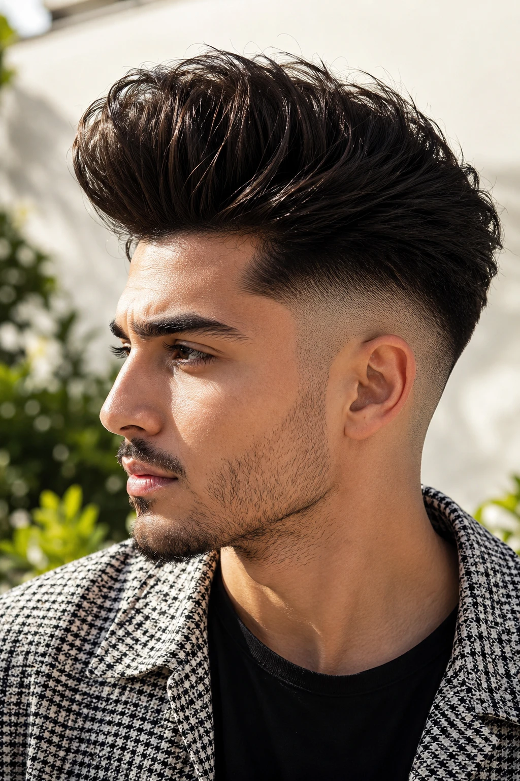Voluminous Brushed Up Quiff with Mid Fade