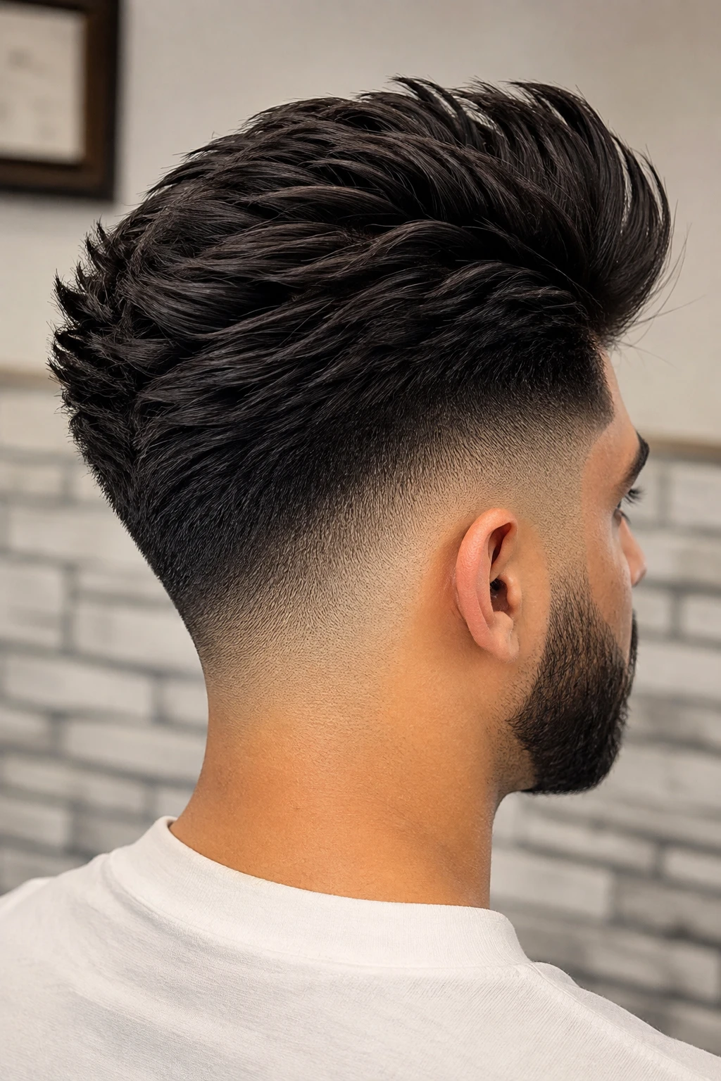 Textured Spiky Crop with Low Fade, Rear View