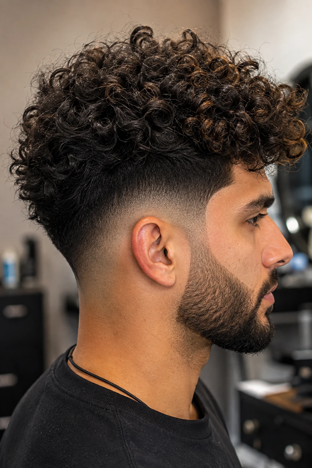 Curly Top with Drop Fade