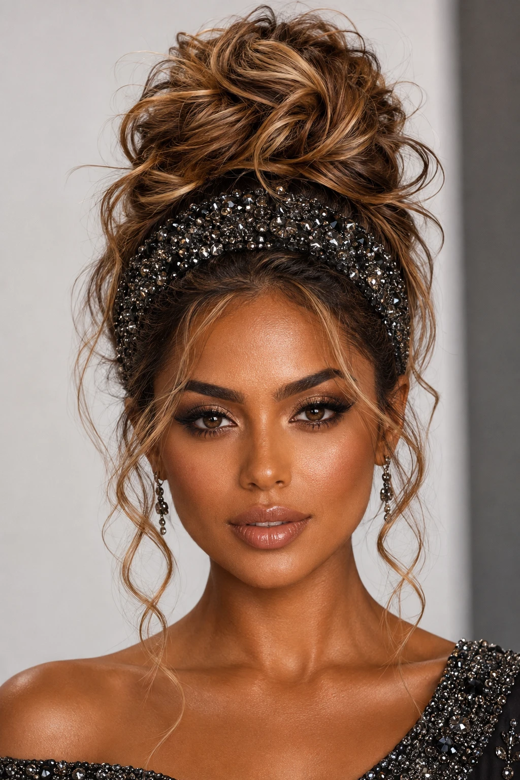 Jeweled Headband High Messy Bun