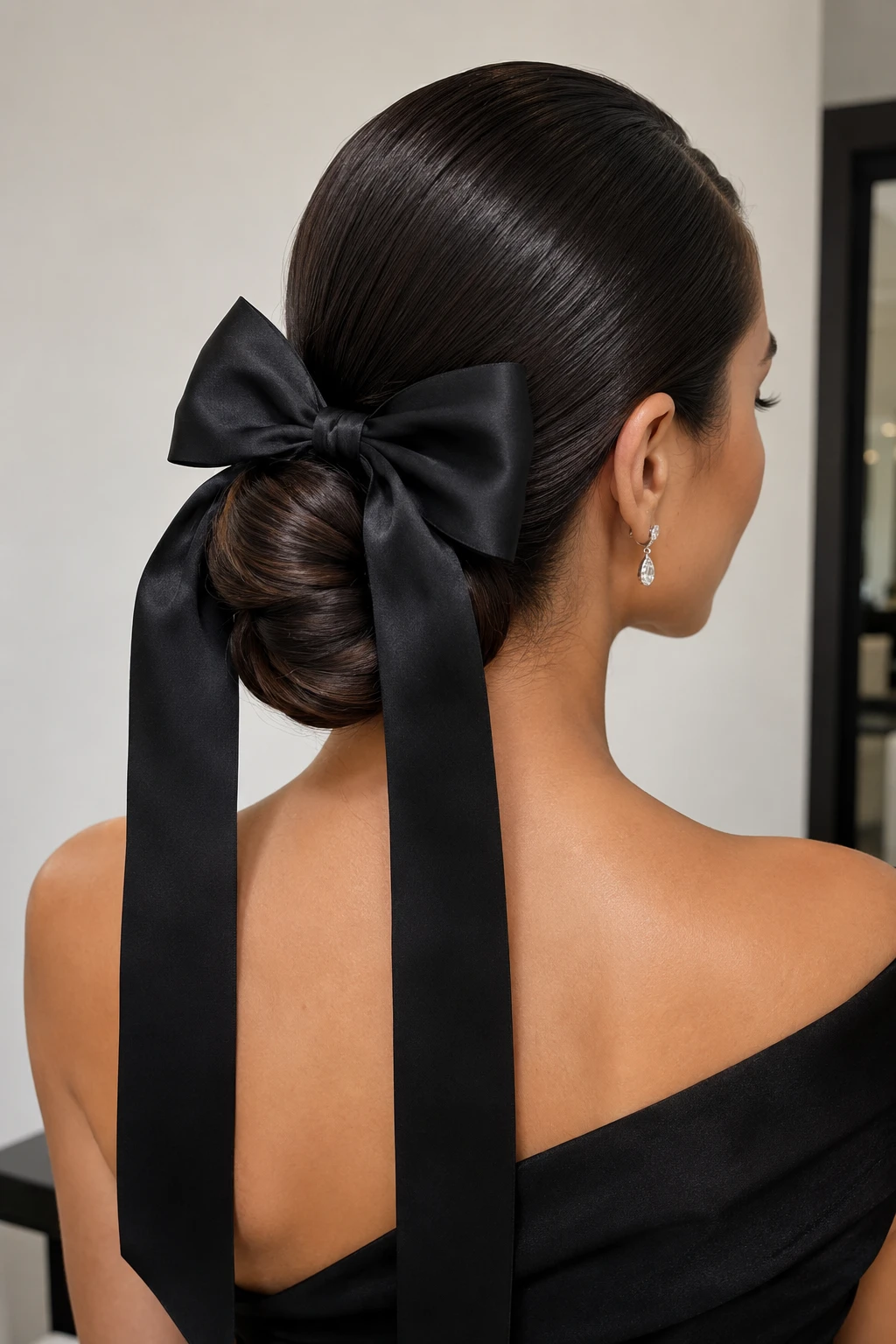 Sleek Low Bun with Oversized Satin Bow