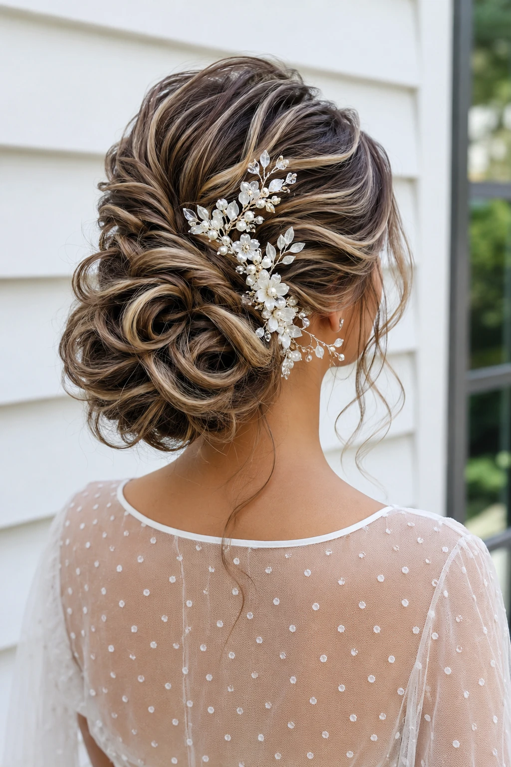 Floral Pearl Comb Textured Messy Bun